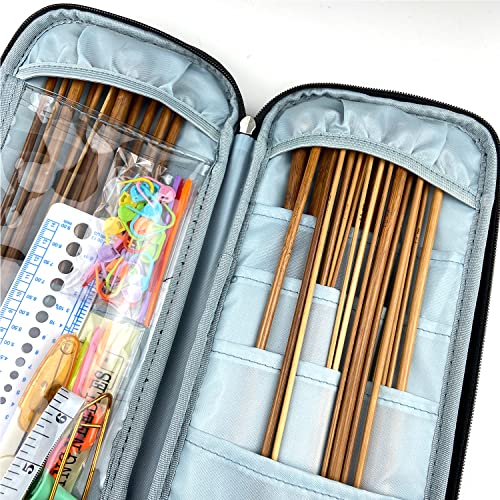 Mdoker Bamboo Knitting Needle Set with Case 36pcs Straight Single Pointed Kniting Needles 13.5inch Length Sweater Needles for DIY Knitting Projects(2mm-10mm) Knitting Set with Accessories