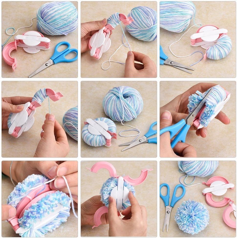 Knewmart Weaving Loom Kit, 8pcs Flower Maker Wool Knitting Ball Maker Weaving Tools Knitting Craft Weaver Loom - with Needle (Flower Maker + Pom Maker + Yarn + Scissors) - size: Flower Maker + Pom Maker + Yarn + Scissors