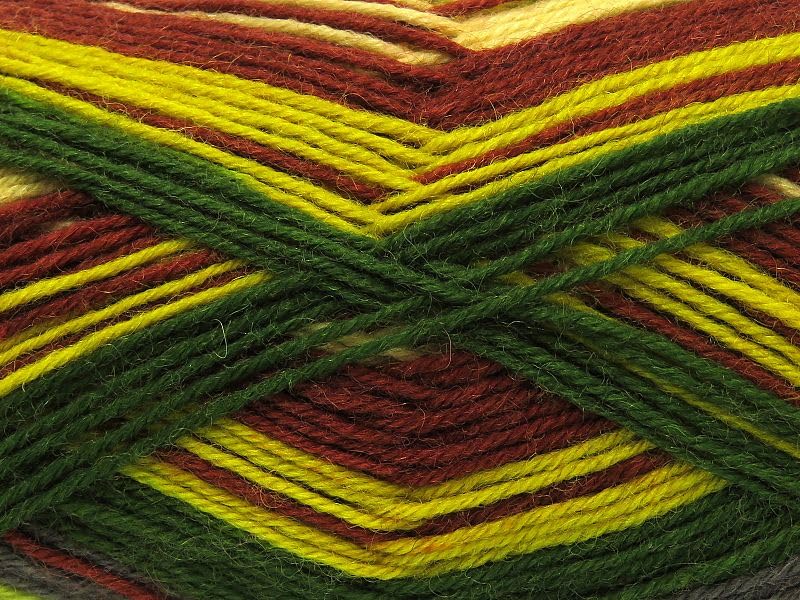 (1) 100 Gram Smart Sock Yarn - Superfine, Fingering, Superwash Wool and Nylon, 437 Yards, Self-Striping Green Brick Gold Mauve
