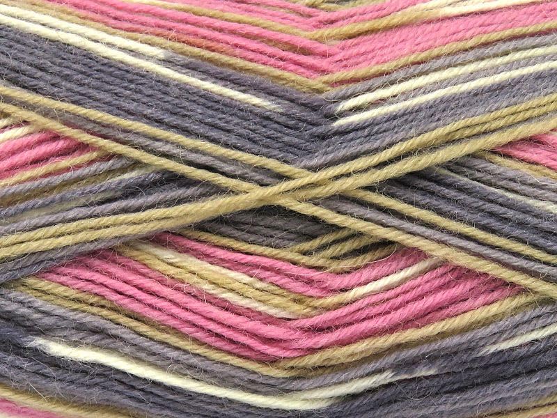 (1) 100 Gram Smart Sock Yarn - Superfine, Fingering, Superwash Wool and Nylon, 437 Yards, Self-Striping Pink Grey Tan White